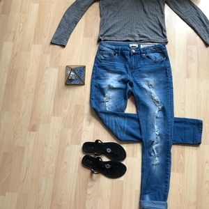 Indigo Rein high-waisted ripped blue skinny jeans